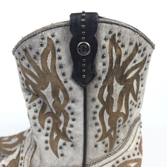 CORRAL Grey Fur Laser Studs Shortie Leather Boots Western Boho Cowgirl Rodeo 9.5 - Picture 7 of 12
